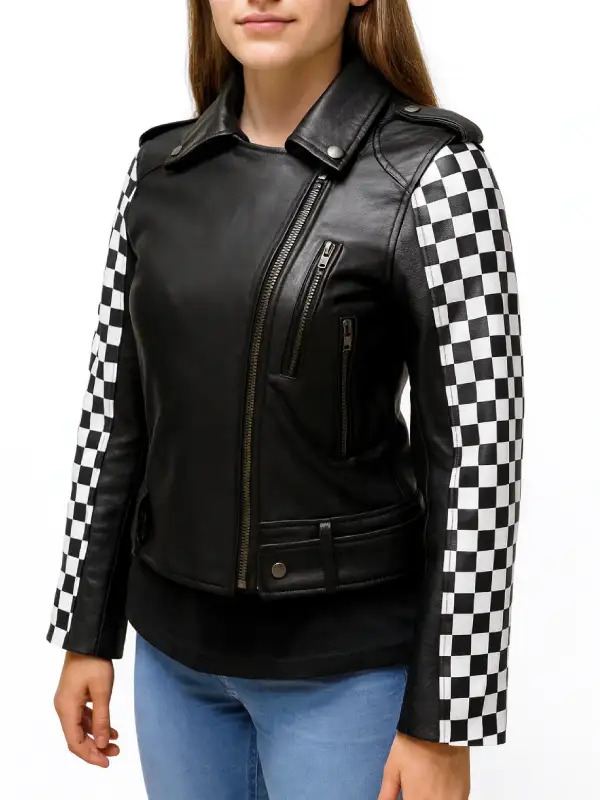 How to Wear a Women’s Checkered Studded Leather Biker Jacket Effortlessly
